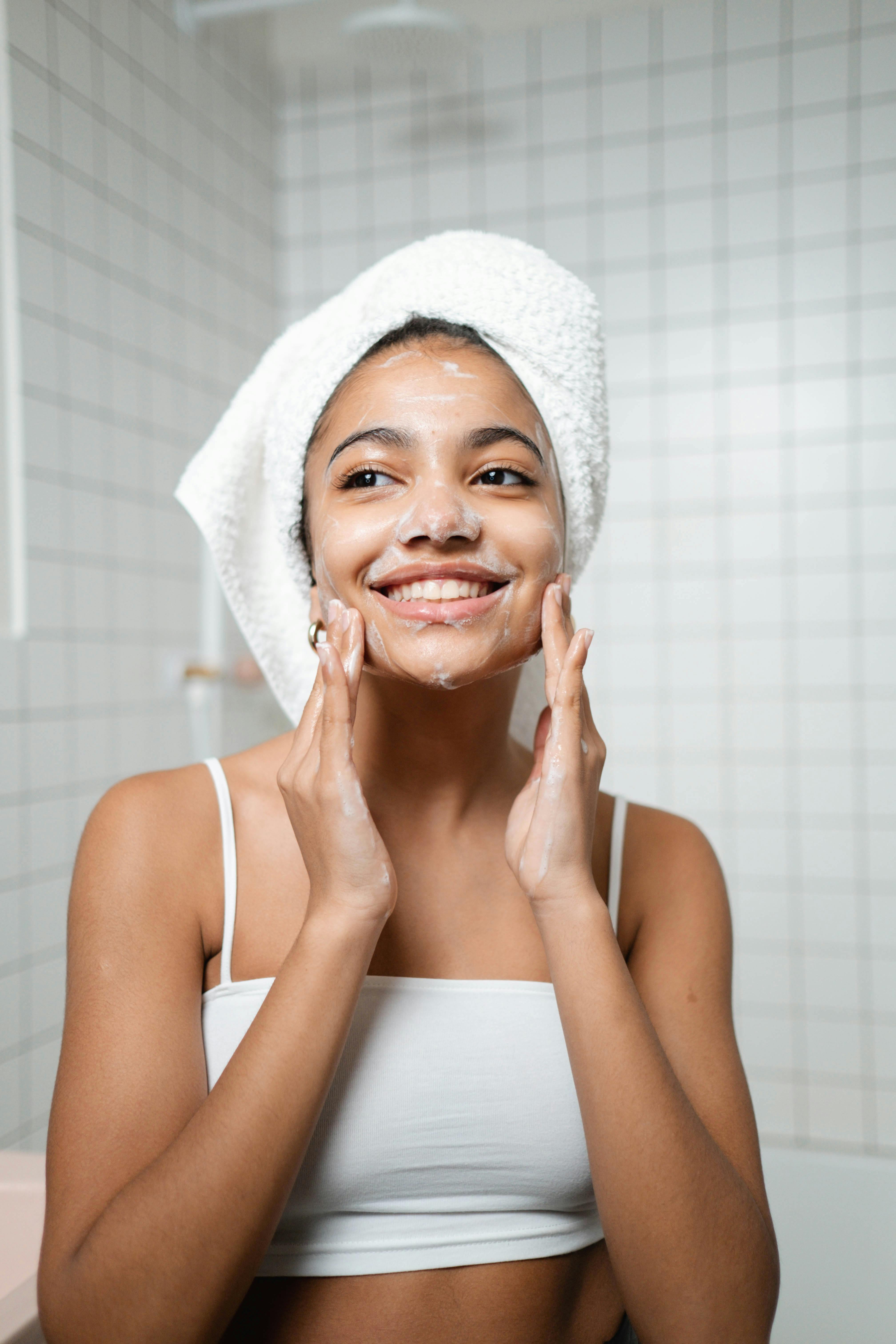 skincare bathroom girl washing face